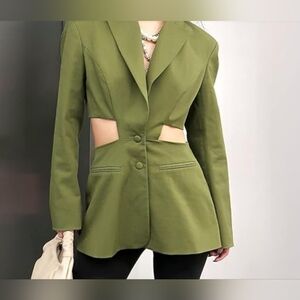 Stylish Olive Cutout Blazer for Women